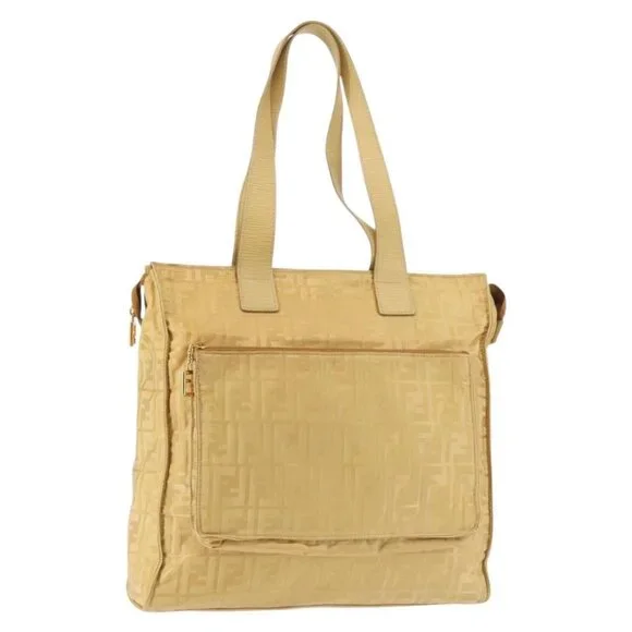 FENDI Zucca Canvas Hand Bag Yellow Gold Auth